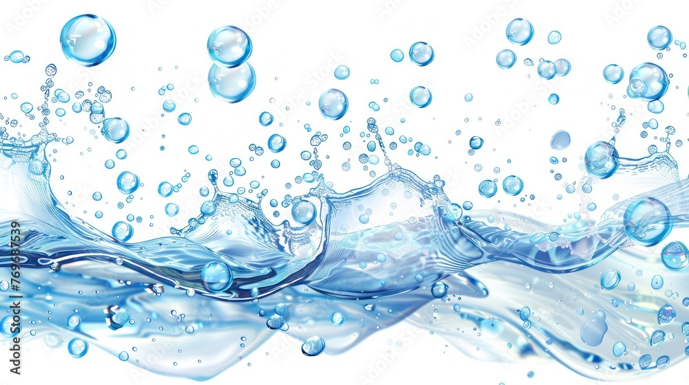 Beautiful transparent cosmetic blue gas bubbles water. AI generated image - obrazy, fototapety, plakaty 