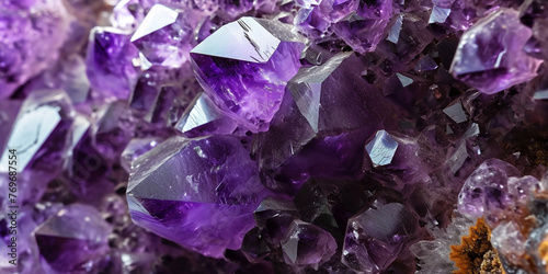 Gemstones amethyst bright purple, texture of stone. Beautiful surface of amethyst stones. Abstract background texture of natural crystal amethyst polished violet texture as nice natural backdrop