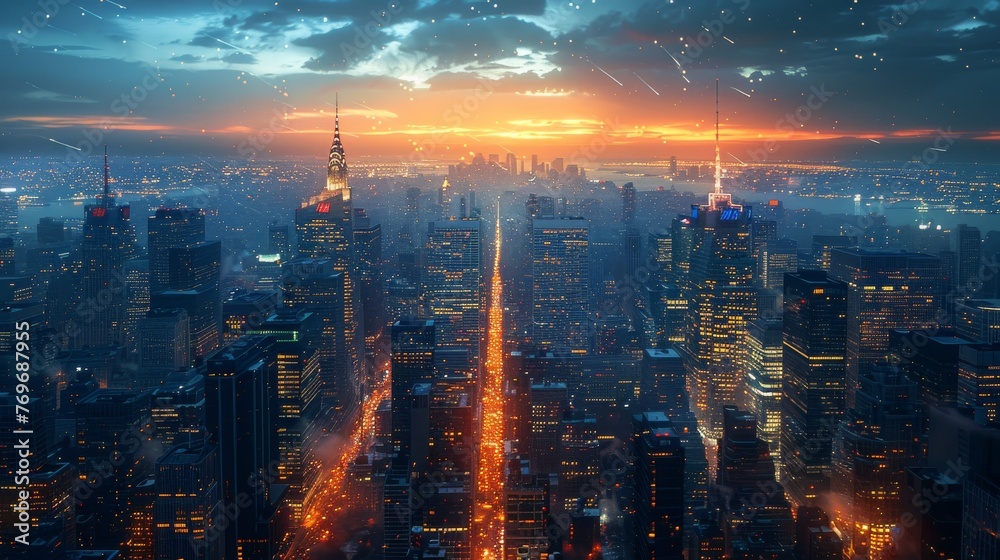 custom made wallpaper toronto digitalCityscape from Above: An aerial view of a city skyline, capturing the energy and vibrancy of urban life, suitable for business and travel concepts.