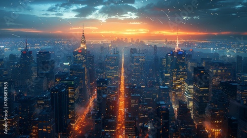 Wallpaper Mural Cityscape from Above: An aerial view of a city skyline, capturing the energy and vibrancy of urban life, suitable for business and travel concepts. Torontodigital.ca