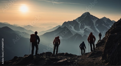 Climbers Sillhouettes against on mountains