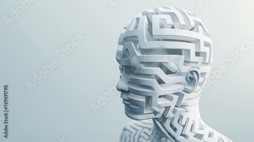 Profile of a head with labyrinth patterns, symbolizing complex thinking and mental puzzles.