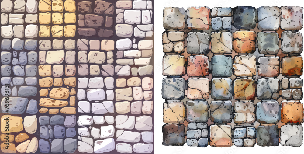 Street cobblestone tile path, sidewalk and garden patio floor texture