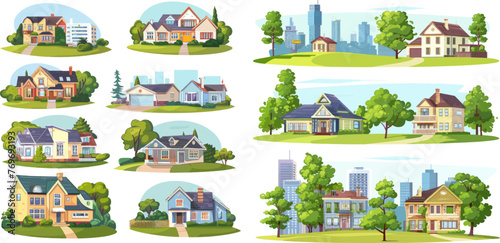 Suburbans houses cartoon vector illustration