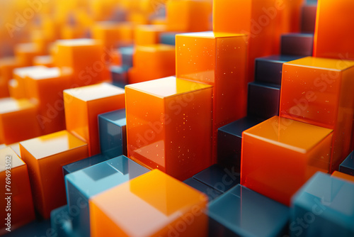 Abstract background made of Yellow and Orange 3D Blocks. Tech 3D Render  ai technology