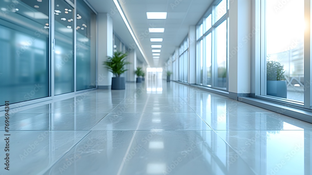 Empty long corridor in a hospital