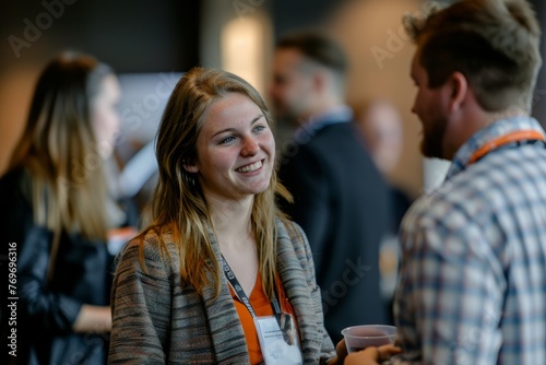 Engaged Professionals Interacting at a Networking Event