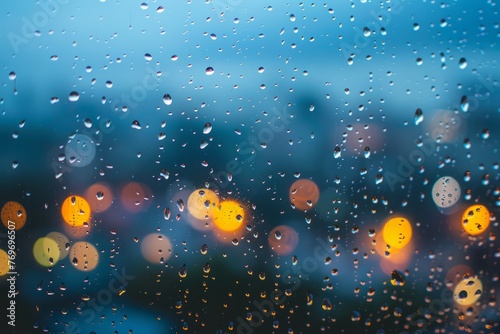 Urban Rain: Window Drops and City Glow