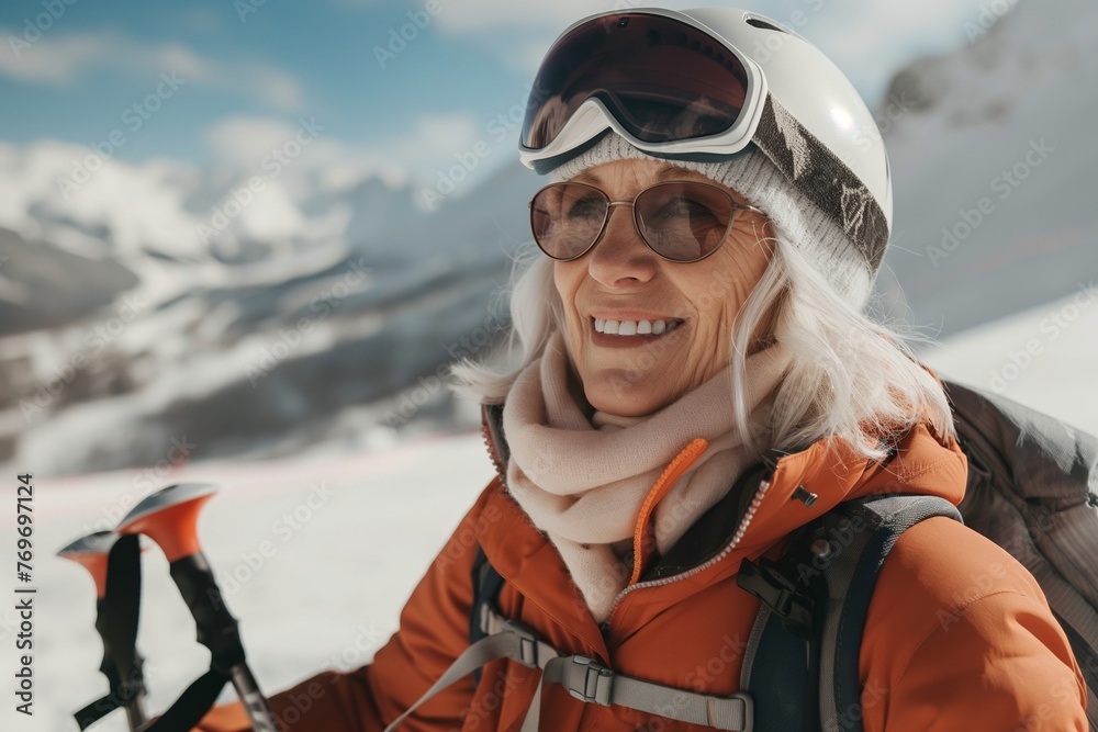 Mountain Mirth: Senior Skier’s Smile