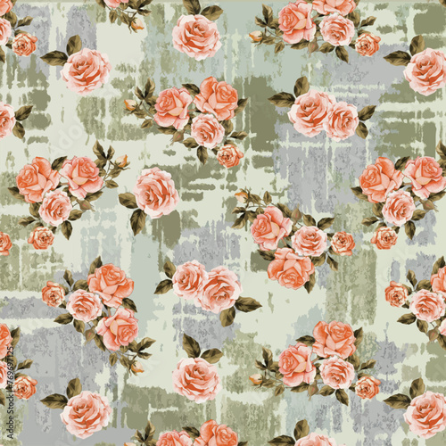 Bunch roses pattern on pastel grunge brush stroke watercolor background