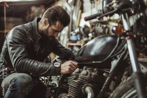 A male mechanic working on an American motorcycle © Emanuel