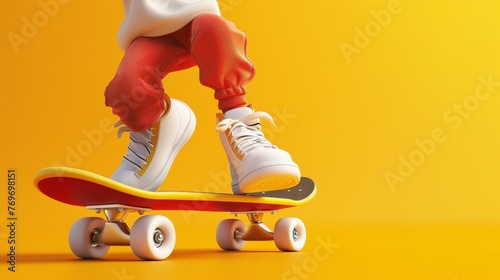3d illustration of two cartoon characters on a skateboard, an extreme freestyle trick using a skateboard, an illustration of active lifestyles and sports.