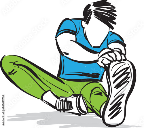 fitness man guy stretching legs exercises vector illustration