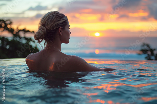 Serene woman enjoying a spa pool, ai technology