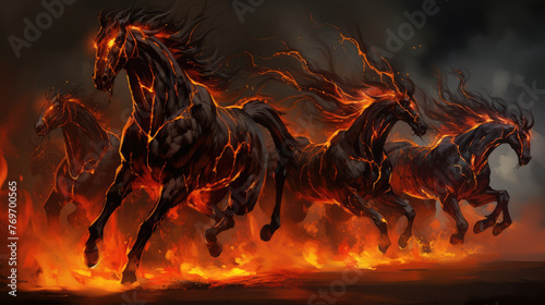 Illustration of An Army of Horses and Chariots of Fire from the Bible, a Supernatural Biblical Event photo