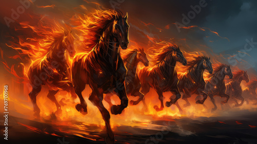 Illustration of An Army of Horses and Chariots of Fire from the Bible, a Supernatural Biblical Event