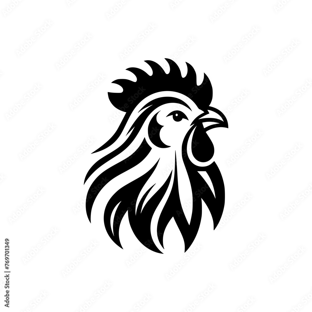 Vector logo of a rooster head. black and white illustration of a chicken, can be used as tattoo.