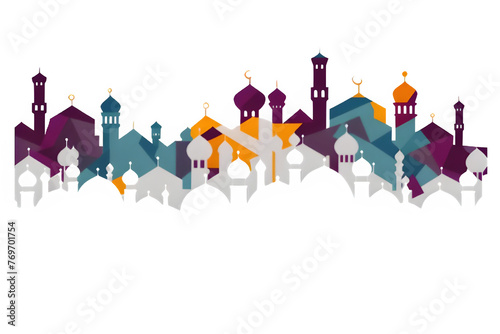 Colorful Abstract Illustration of Islamic Mosques Silhouettes With Geometric Patterns