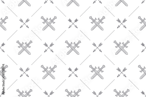 Seamless background with crossed swords and arrows - pattern for wallpaper, wrapping paper, book flyleaf, envelope inside, etc. Vector illustration.