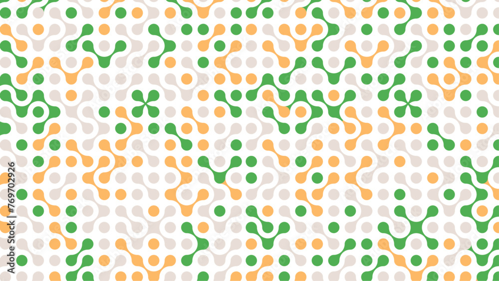 Bright background with a pater of Green, orange, yellow dots. Seamless pattern for packaging, fabric, flyers and business