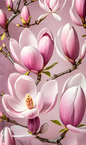 Beautiful pale pink and magenta magnolia flowers