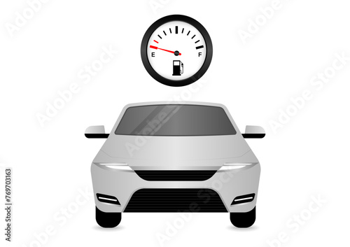 Car with Empty Fuel Gauge. Gas Station Concept. Vector Illustration. 