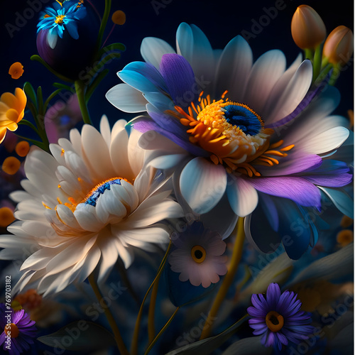 Beautiful large fancy white and purple flowers