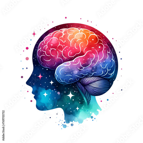 Head profile of a woman with a multicolored brain, the concept of cognitive psychology or psychotherapy, mental health, brain problem, personality disorder