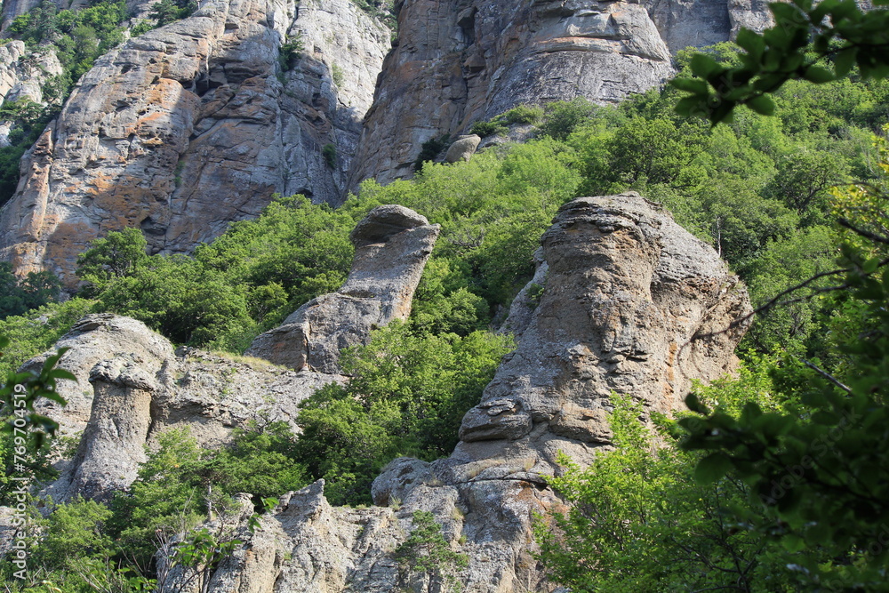 collapsing Jurassic mountains in Crimea near the city of Alushta
