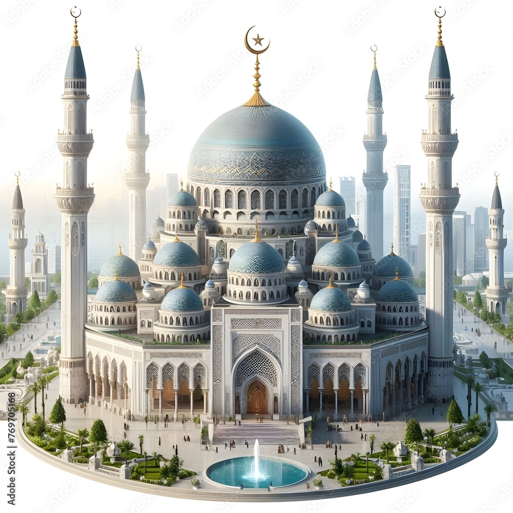 Fototapeta premium Beautiful Mosque inernational mosque on white background pic