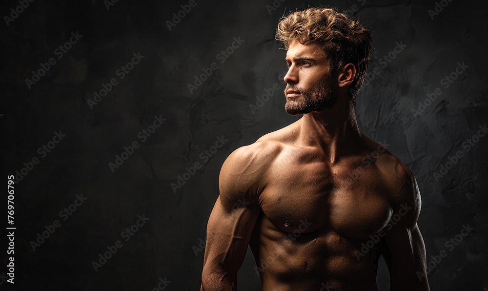 A muscular athletic man, studio background