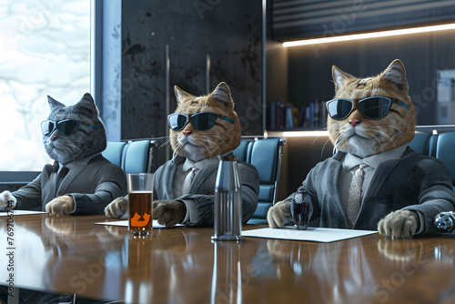 Cat businessman, Portrait of a businessman cat during a meeting. photo