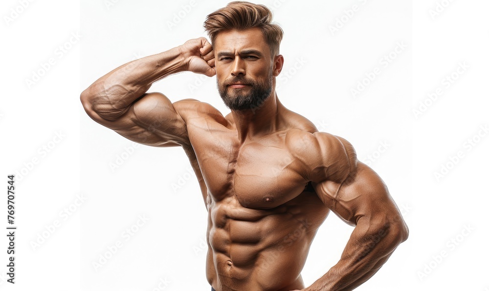 Fototapeta premium A muscular athletic man, studio background