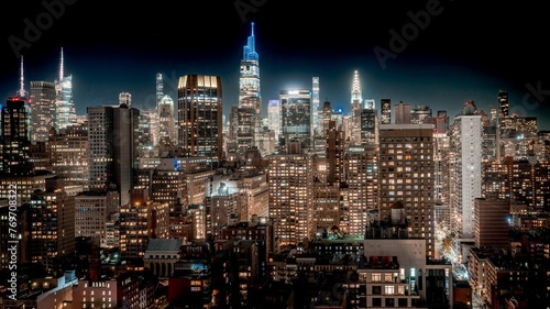 Vibrant skyline of New York City at night.