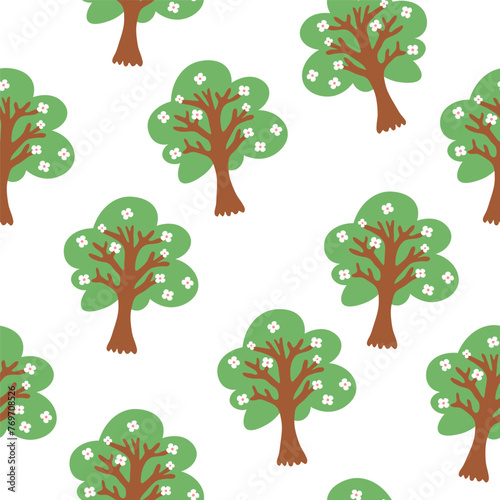 seamless pattern with fruits trees in a simple flat style. Template for design  print  background  wallpaper  wrapping