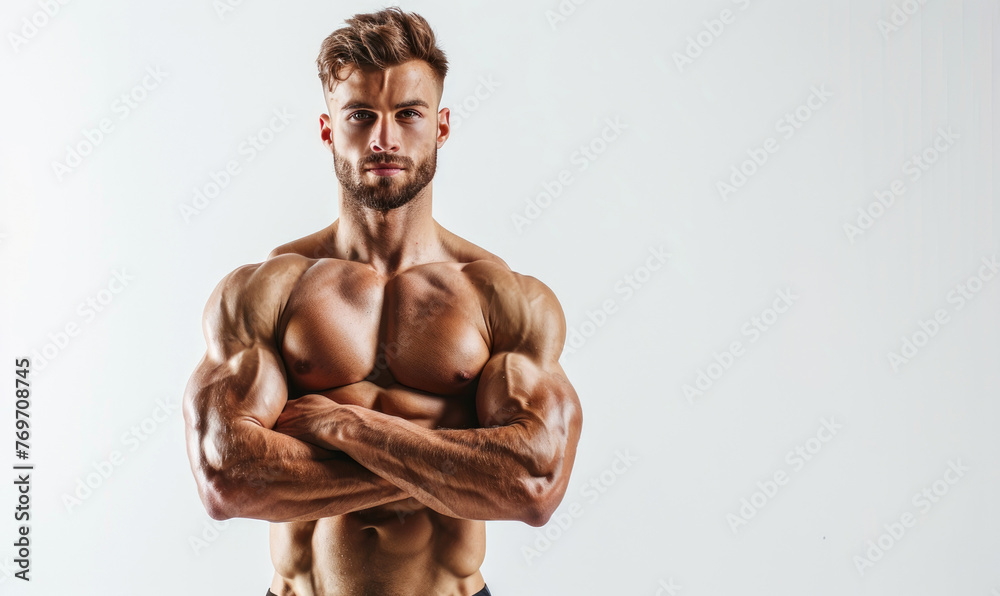 Fototapeta premium A muscular athletic man, studio background