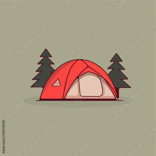 vector flat Red camping tent ...