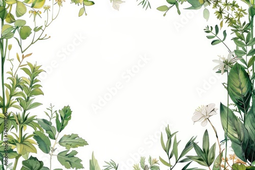 a white background with leaves borders with copy space, graphic design element © DailyLifeImages