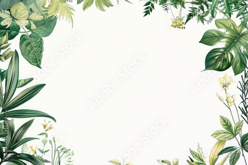 a white background with leaves borders with copy space  graphic design element