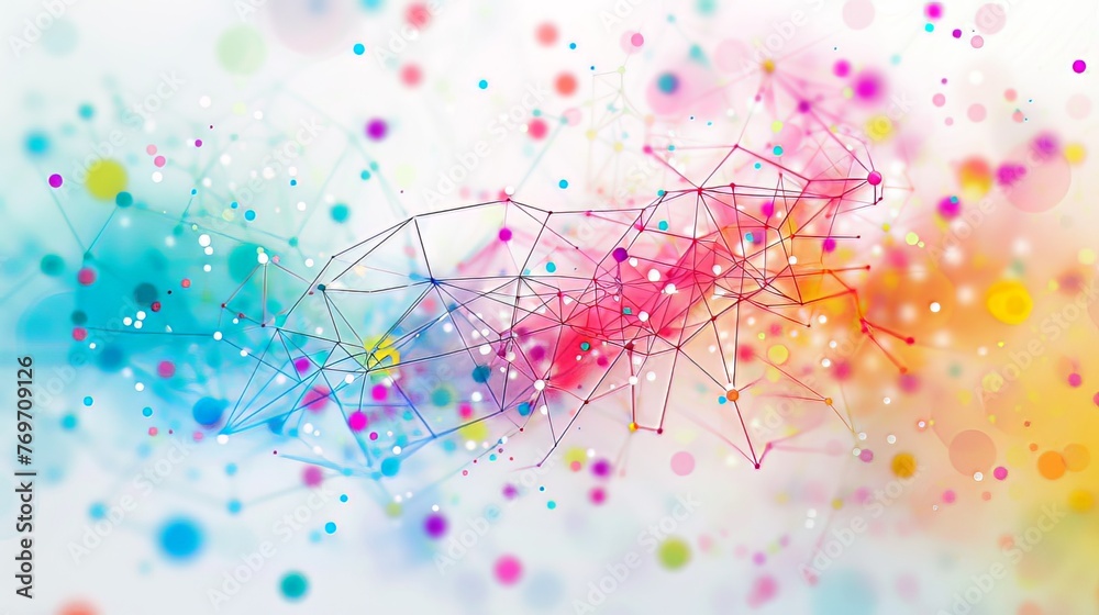Fototapeta premium Abstract Network Design Background: Colored dots and connections form an abstract network structure, while the file is organized with regular layers and designed to accommodate the general use of colo