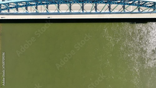 Oude IJsselbrug or Katerveerbrug bridge over the river IJssel near the city of Zwolle in Overijssel, The Netherlands. Aerial drone point of view. photo