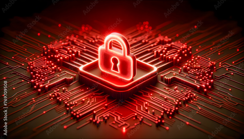 Fototapeta premium An AI security guard in a futuristic setting, blending elements of advanced technology and robust security features.