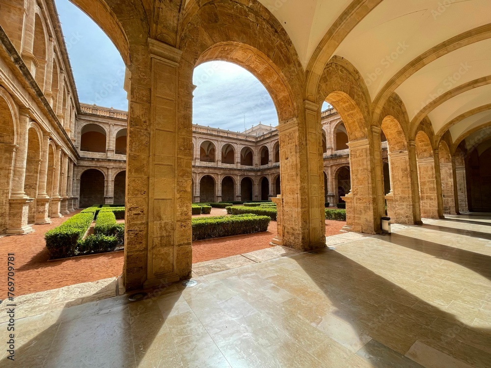 Beautiful courtyard and arches of Monasterio de San Miguel de los Reyes. Valencia, Spain.