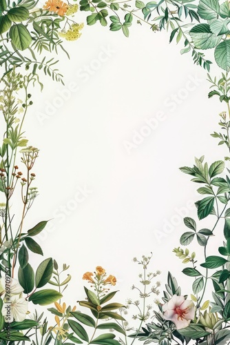 a white background with leaves borders with copy space, graphic design element © DailyLifeImages