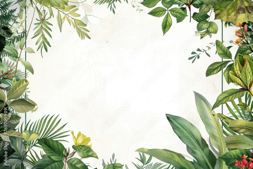 a white background with leaves borders with copy space, graphic design element