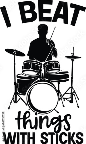 Funny Drummer Vector, Drumming Quote, Drums Illustration Design