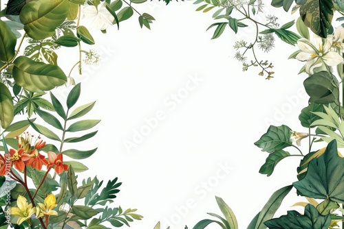 a white background with leaves borders with copy space, graphic design element