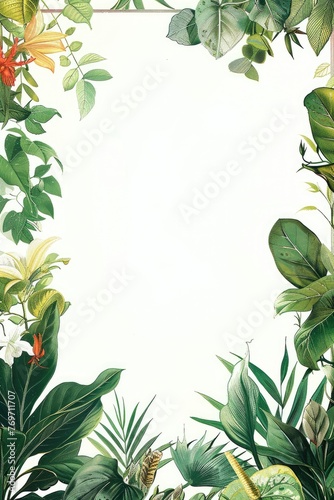 a white background with leaves borders with copy space, graphic design element