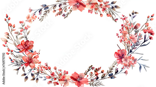 Decorative round floral frames made of blooming flowers, generative Ai
