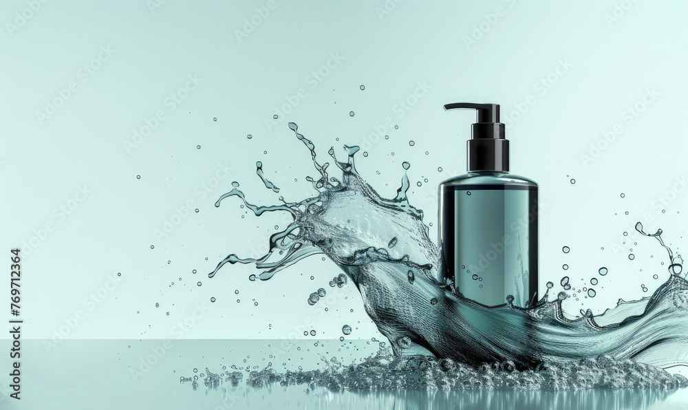 A product photography. Blank mock-up shampoo bottle advertisement - obrazy, fototapety, plakaty 